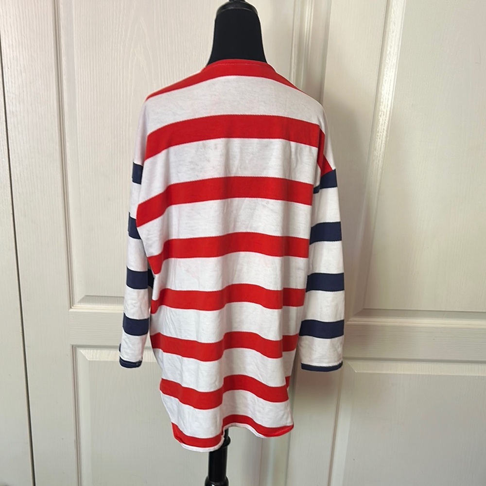 VTG RED WHITE BLUE STRIPE BUTTON FRONT CARDIGAN PATRIOTIC AMERICAN - Picture 3 of 7